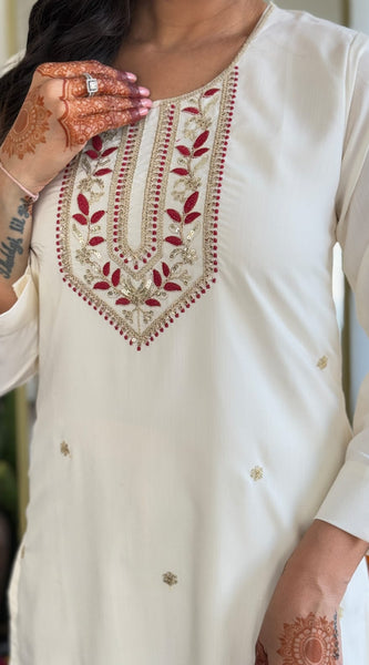 Women's Viscose Silk Embroidered Straight Kurta with pant and dupatta sets
