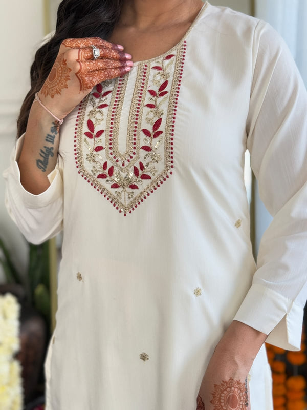 Women's Viscose Silk Embroidered Straight Dresses