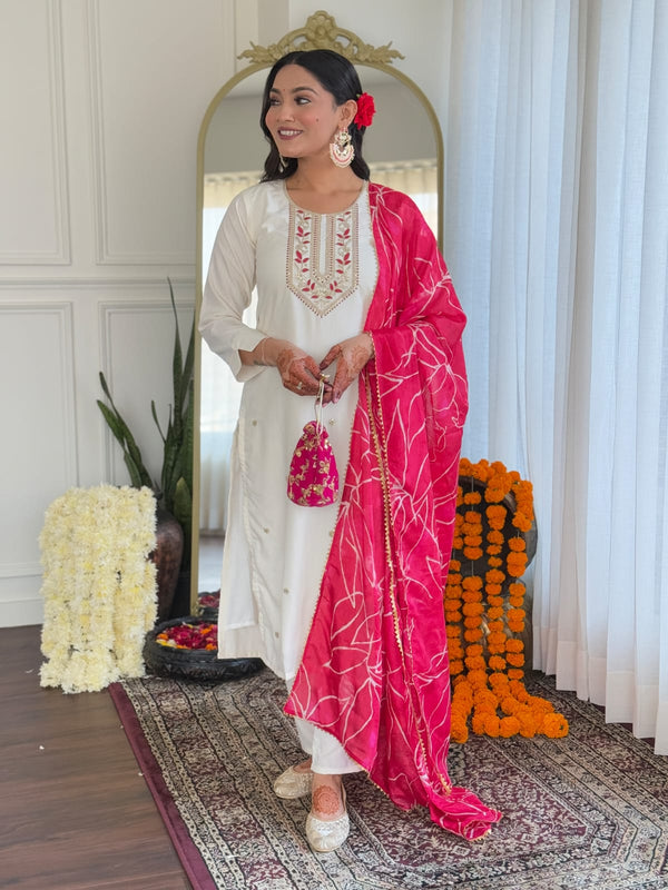 Women's Viscose Silk Embroidered Straight Dresses