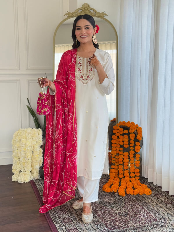 Women's Viscose Silk Embroidered Straight Dresses