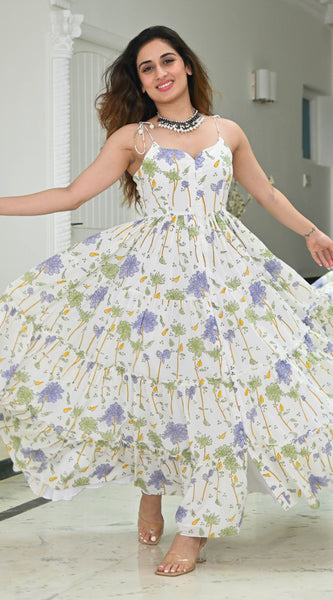 Floral Printed Cotton Maxi Ethnic Gown