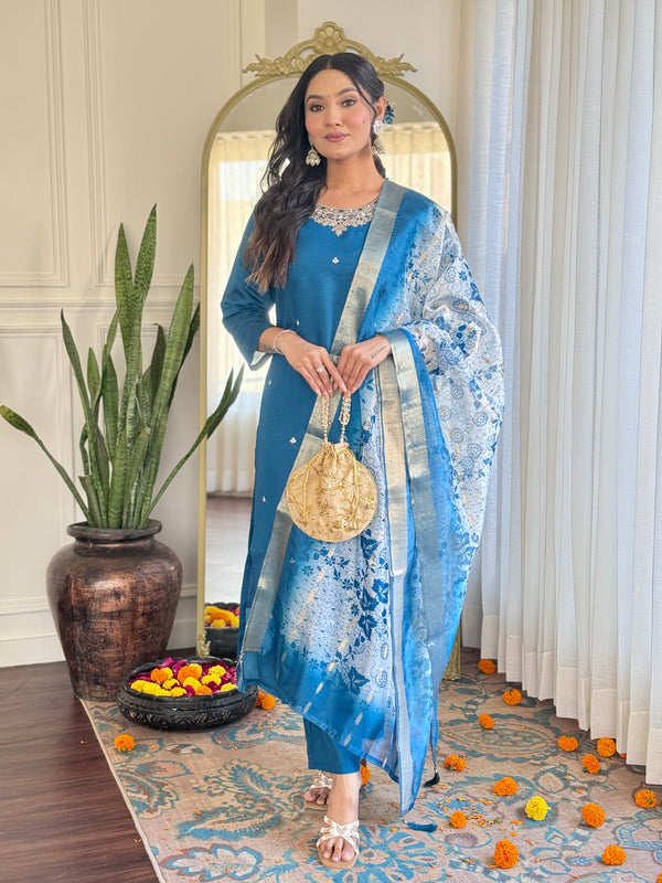 Embroidery Viscose Chanderi Silk Dresses
