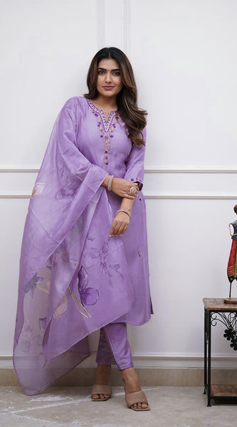 Lavender Embroidered Ethnic Dresses