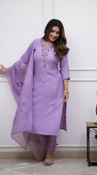 Lavender Embroidered Ethnic Dresses