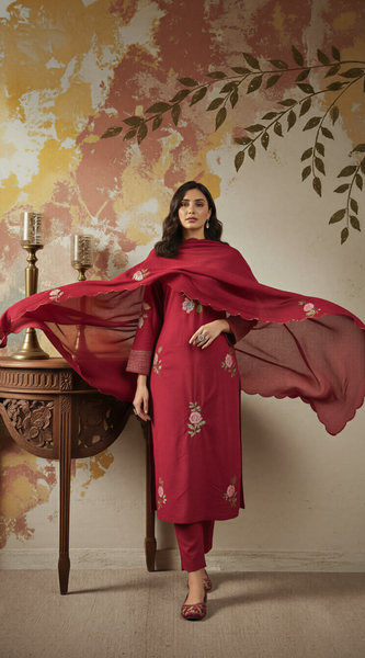 Chanderi Silk Kurta Pant Set with embroidered dupatta