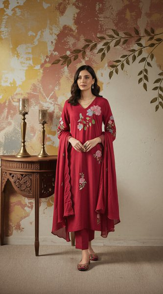 Chanderi Silk Kurta Pant Set with embroidered dupatta