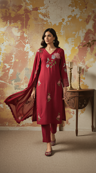 Chanderi Silk Kurta Pant Set with embroidered dupatta