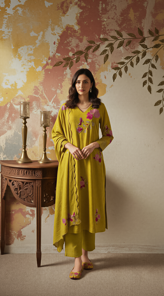 Chanderi Silk Kurta Pant Set with embroidered dupatta
