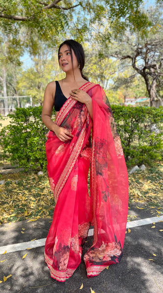 Floral Embroidered Organza Saree
