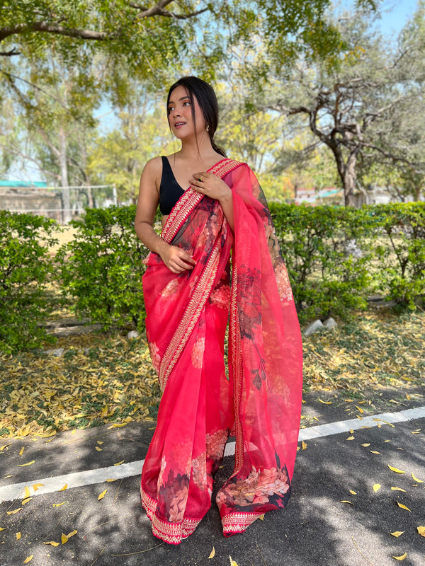 Floral Embroidered Organza Saree
