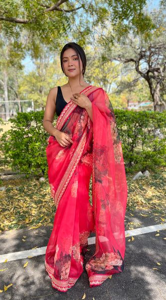 Floral Embroidered Organza Saree