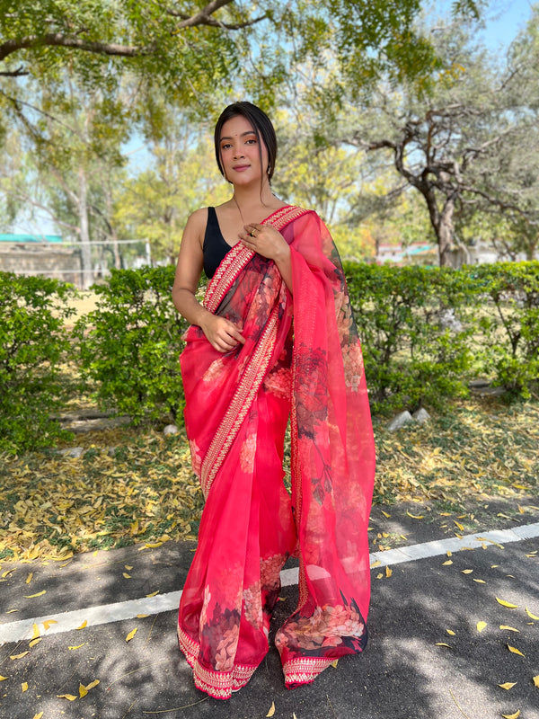 Floral Embroidered Organza Saree