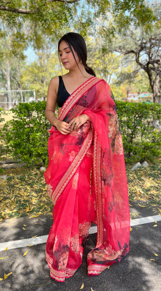 Floral Embroidered Organza Saree