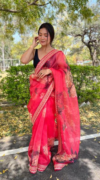Floral Embroidered Organza Saree