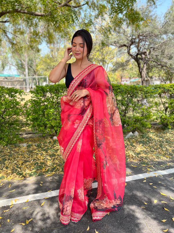 Floral Embroidered Organza Saree