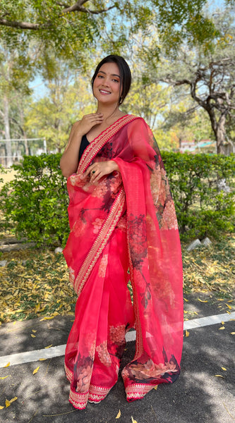 Floral Embroidered Organza Saree
