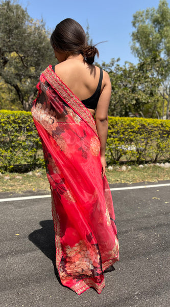 Floral Embroidered Organza Saree