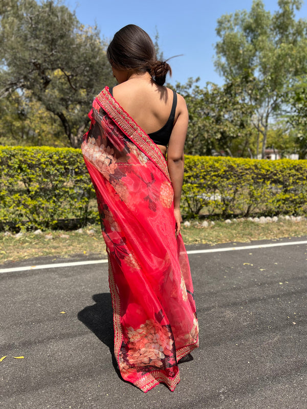 Floral Embroidered Organza Saree