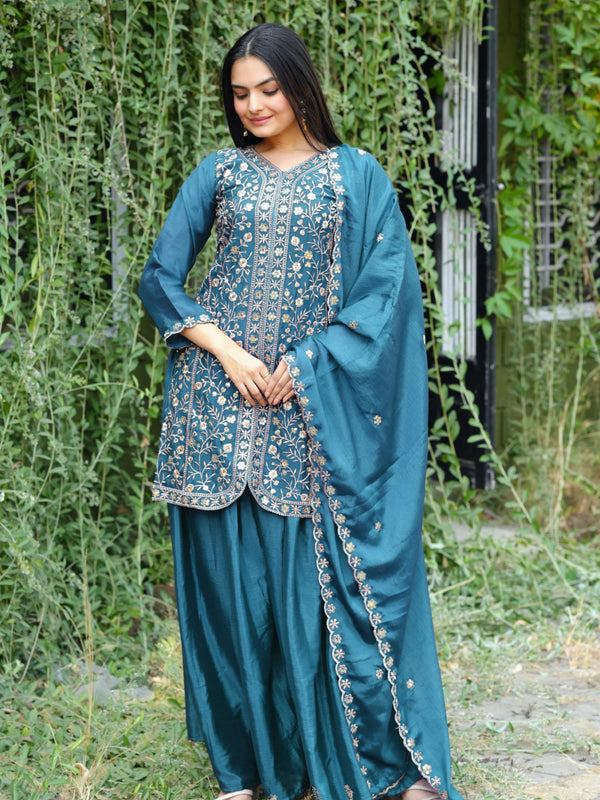 Chinon With Heavy Embroidery Work Suit