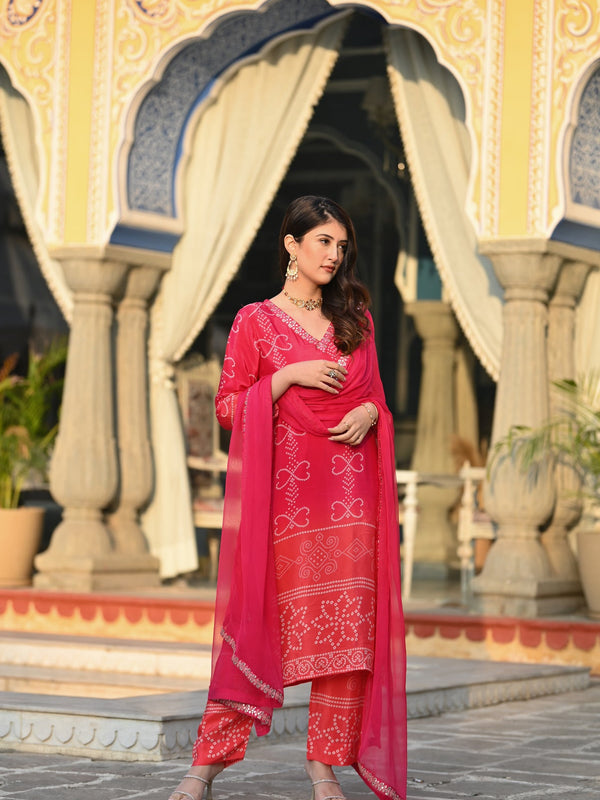 Bandhani Printed Dresses Set with Dupatta
