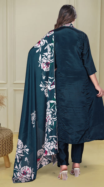 Teal Blue Floral Embroidered Ethnic Dresses