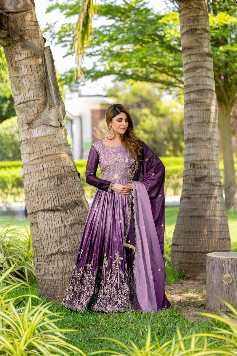 Impressive Purple Sequins Work Chinon Designer Lehenga