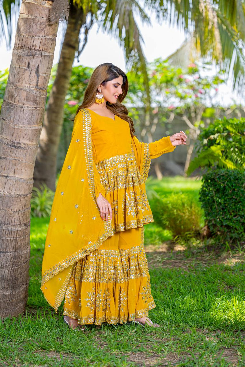 Designer Top Sharara And Dupatta In Georgette With Sequence Embroidery Work Lehenga