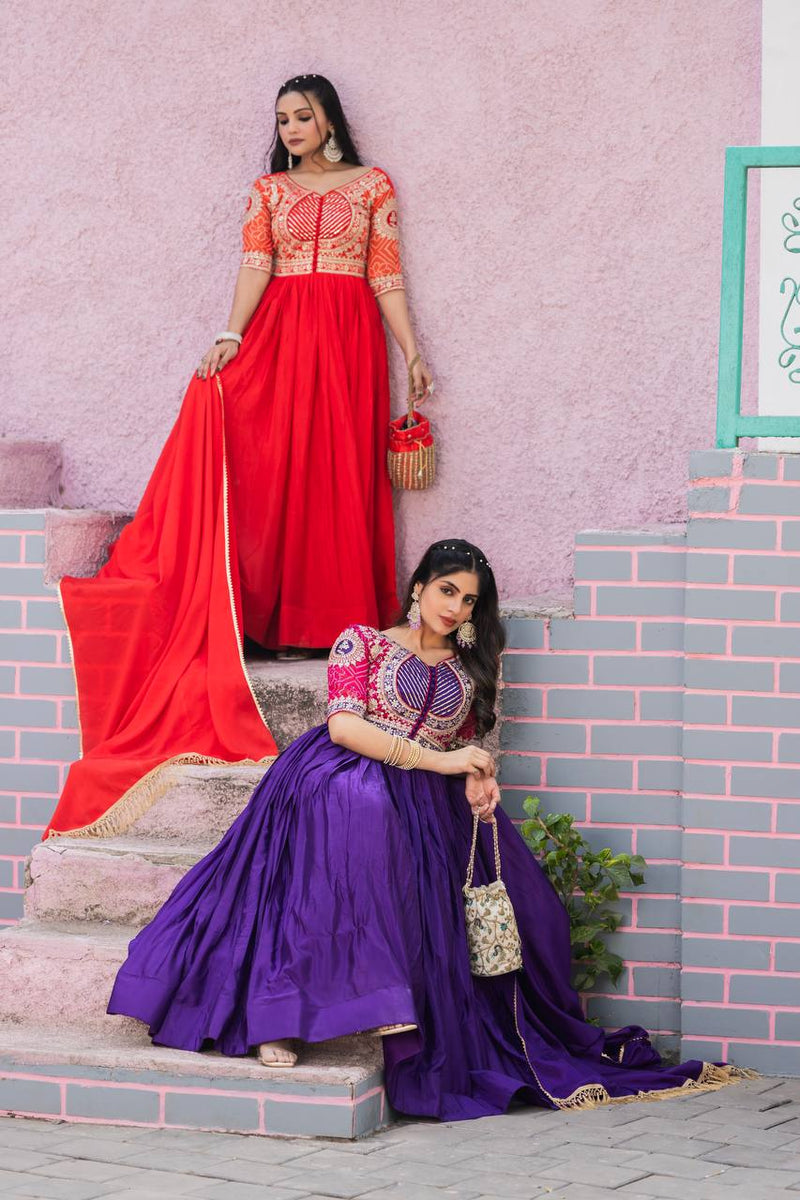 Beautiful chinon bandhrej Heavy Sequence Embroidery Work Lehenga