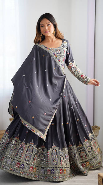 Embroidered Sequinned Semi-Stitched Lehenga
