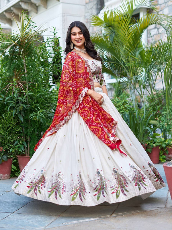 Khadi Cotton Thread Sequins Embroidery Lehenga