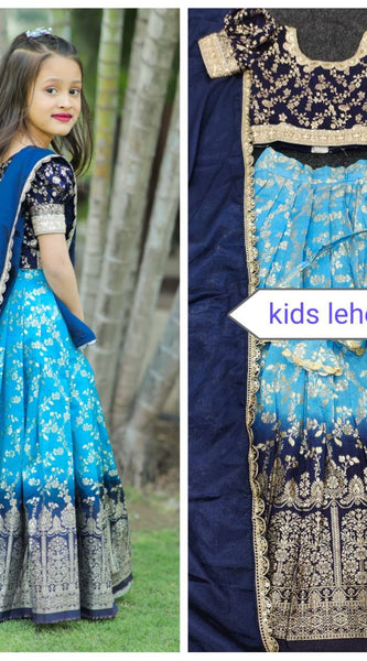 Kids Lehenga Choli in Pure Silk With Zari Weaving Work (Blue)