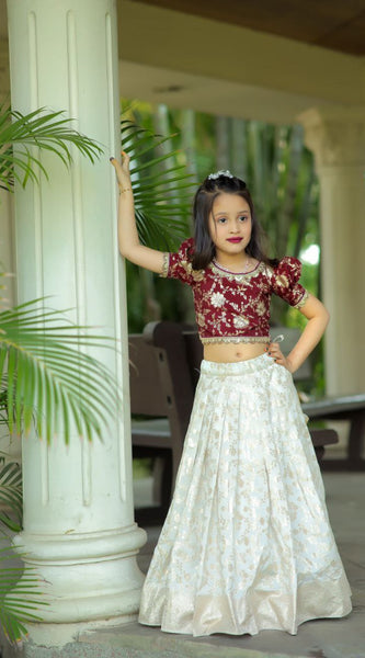 Exclusive Kids Lehenga Choli With Zari Weaving Work (Maroon)