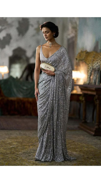 Faux Georgette Sequin Saree