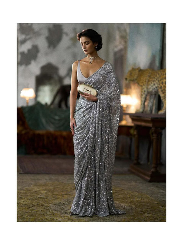 Faux Georgette Sequin Saree