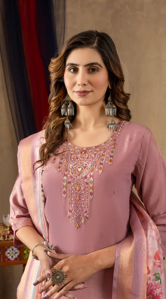 Shimmer Gold Silk Embroidered Dresses