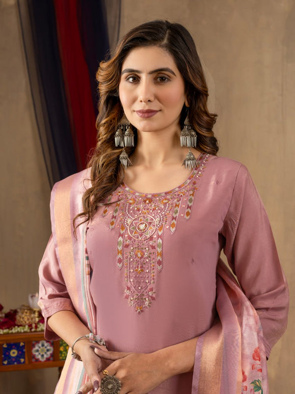Shimmer Gold Silk Embroidered Dresses