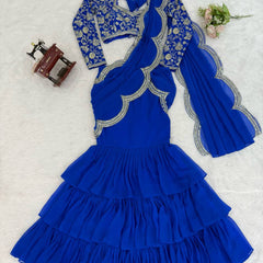 Party Wear Embroidered Ruffle Saree