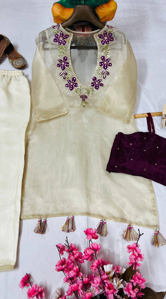 Beautiful Thread & Sequins Organza Kurti Set