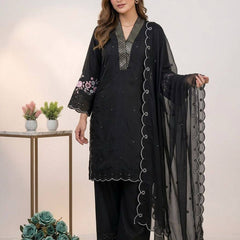 Designer Mal Chanderi Sequence Embroidered Kurta Palazzo Set With Organza Dupatta