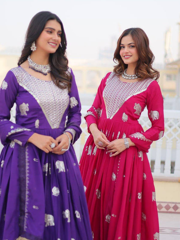 Elephant Motif Flared Lehenga