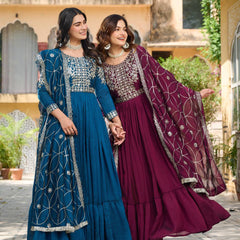 Embroidered Silk Dupatta Ensemble Lehenga