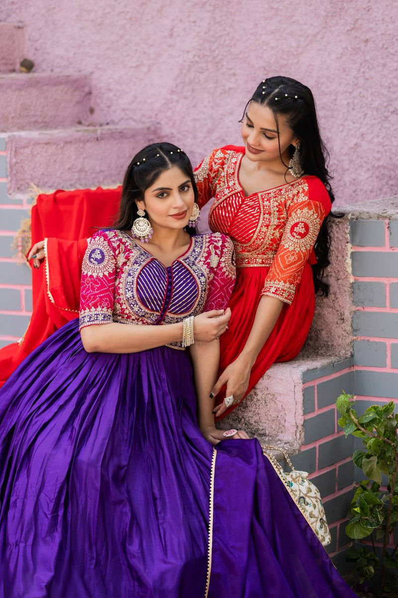 Beautiful chinon bandhrej Heavy Sequence Embroidery Work Lehenga