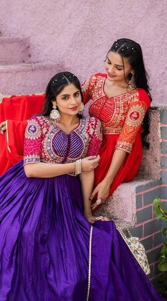 chinon bandhrej Embroidery Work Lehenga