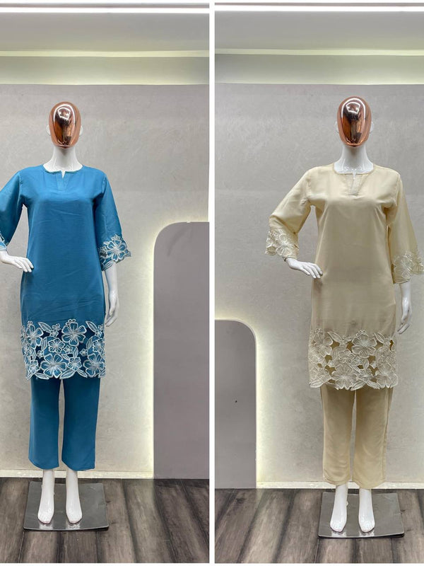 Heavy Chinon Embroidery Work Co-ord Sets