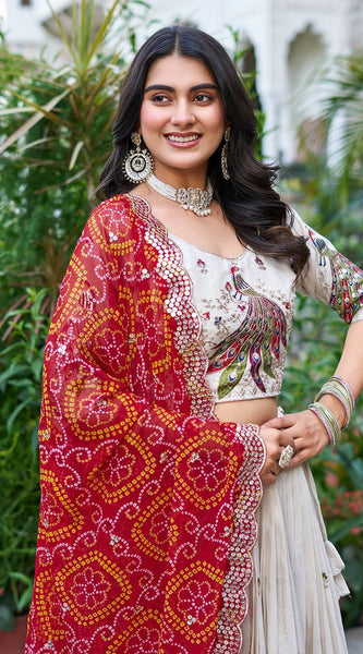 Khadi Cotton Thread Embroidery And Sequins Work Lehenga