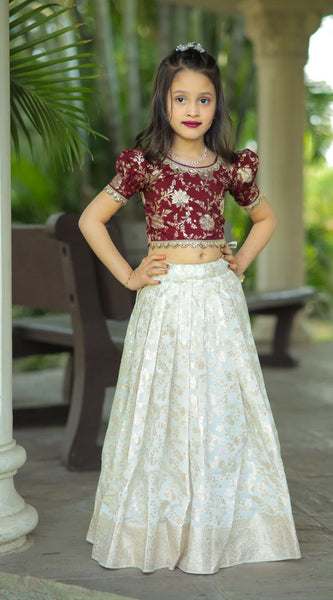 Exclusive Kids Lehenga Choli With Zari Weaving Work (Maroon)