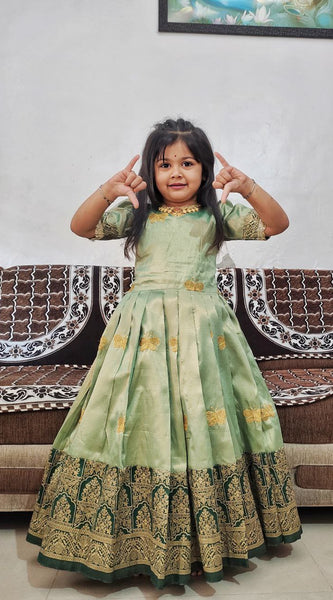 Kids Lehenga Choli for Girls Cotton Silk Dress (Green)