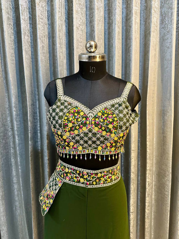 Elegant Green Palazzo Blouse SetIndo Western
