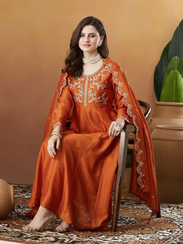 Embroidered Vichitra Silk Dresses