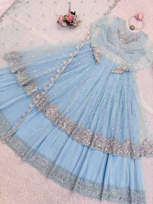 Faux Georgette Embroidered 3‑Piece Lehenga